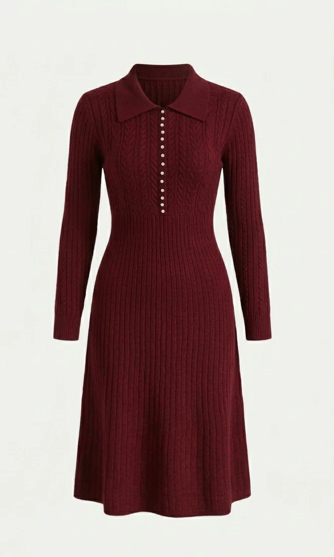 Burgundy Cable Knit Dress