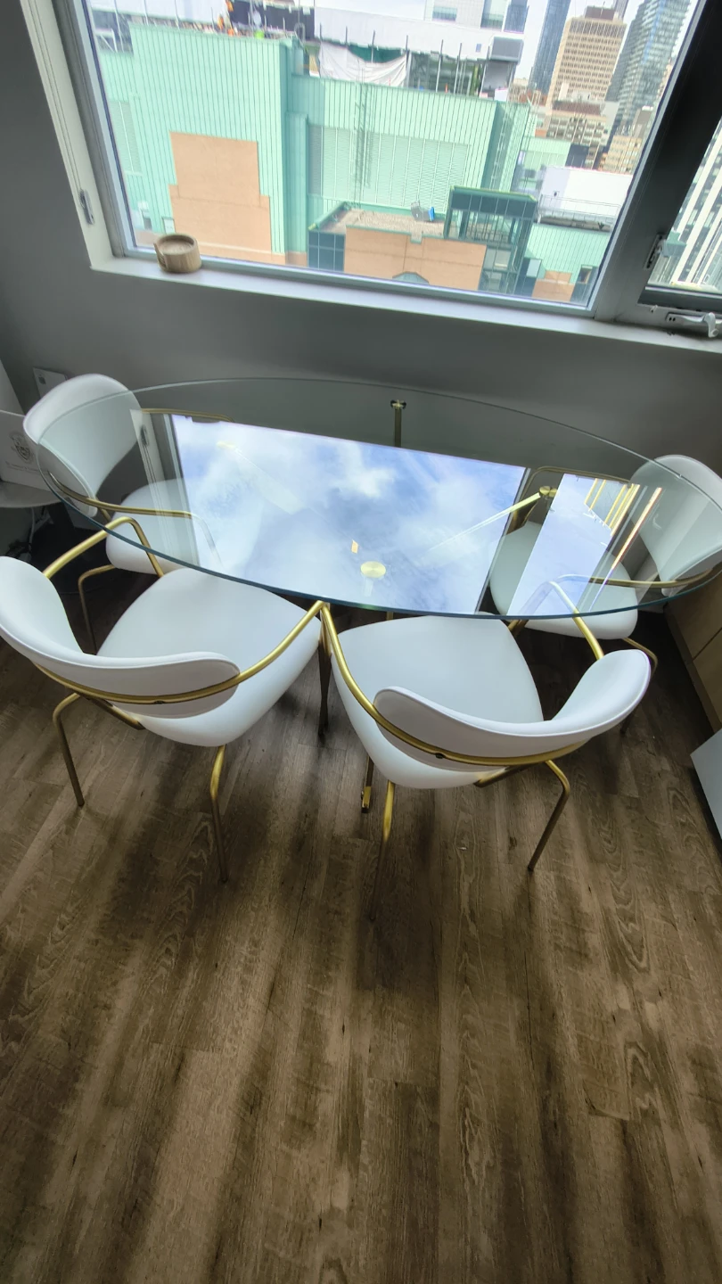Modern Glass Top Dining Table with 4 Chairs (Gold Base) - photo 2