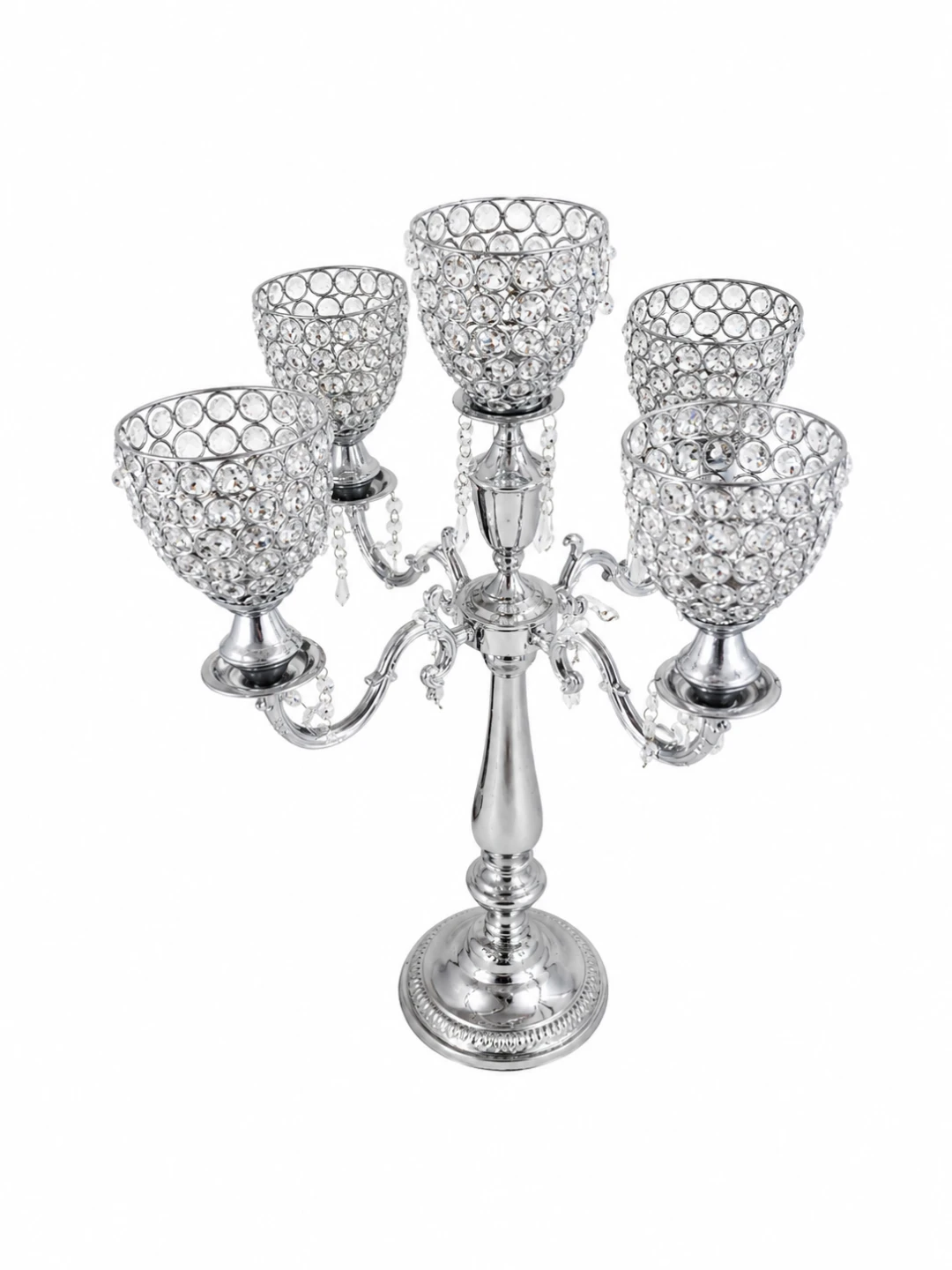 5-Arm Silver Crystal Candelabra