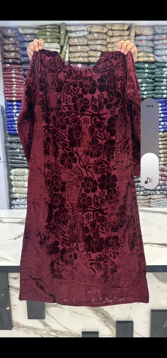 3peace Maroon Floral Velvet Kurti