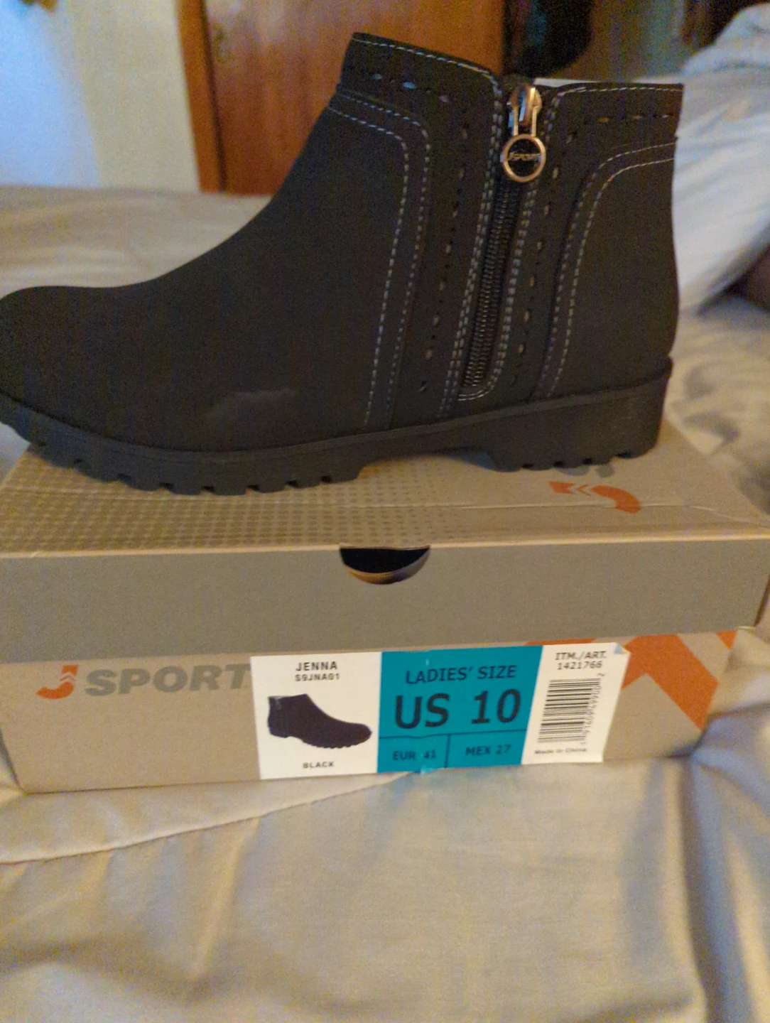 JSport Jenna Black Ankle Boots Size 10