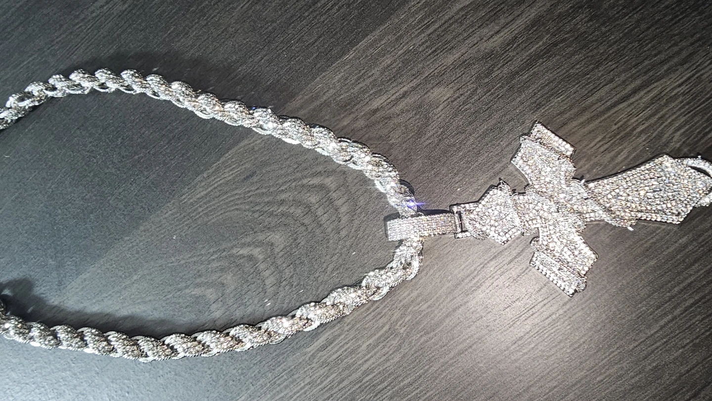 Iced Out Rope Chain Necklace With Cross Pendant - photo 2