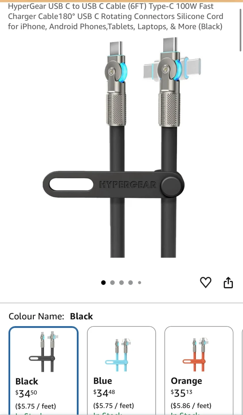 HyperGear 100W USB-C to USB-C Rotating Cable