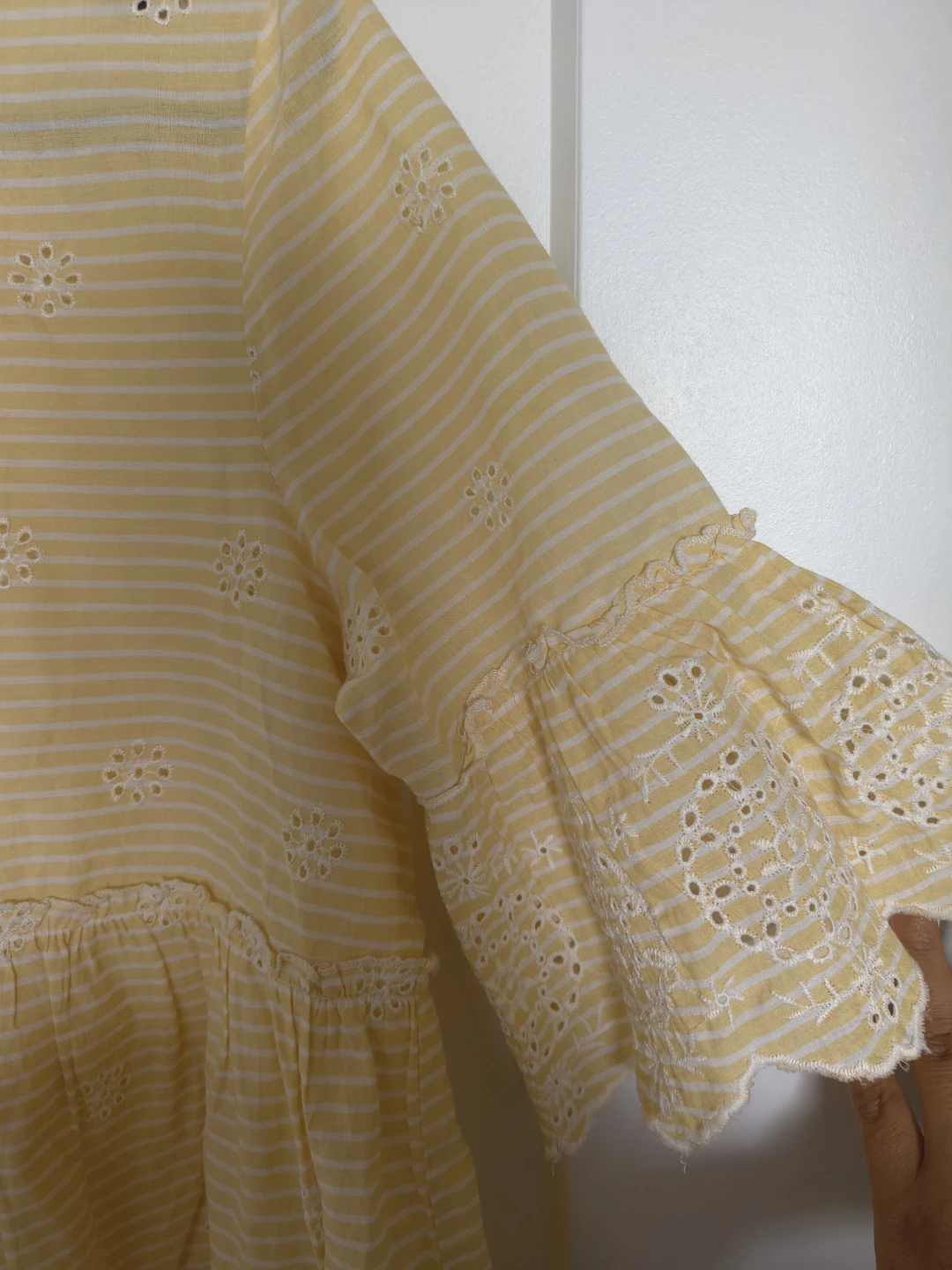 Yellow Striped Eyelet Peplum Top - photo 2