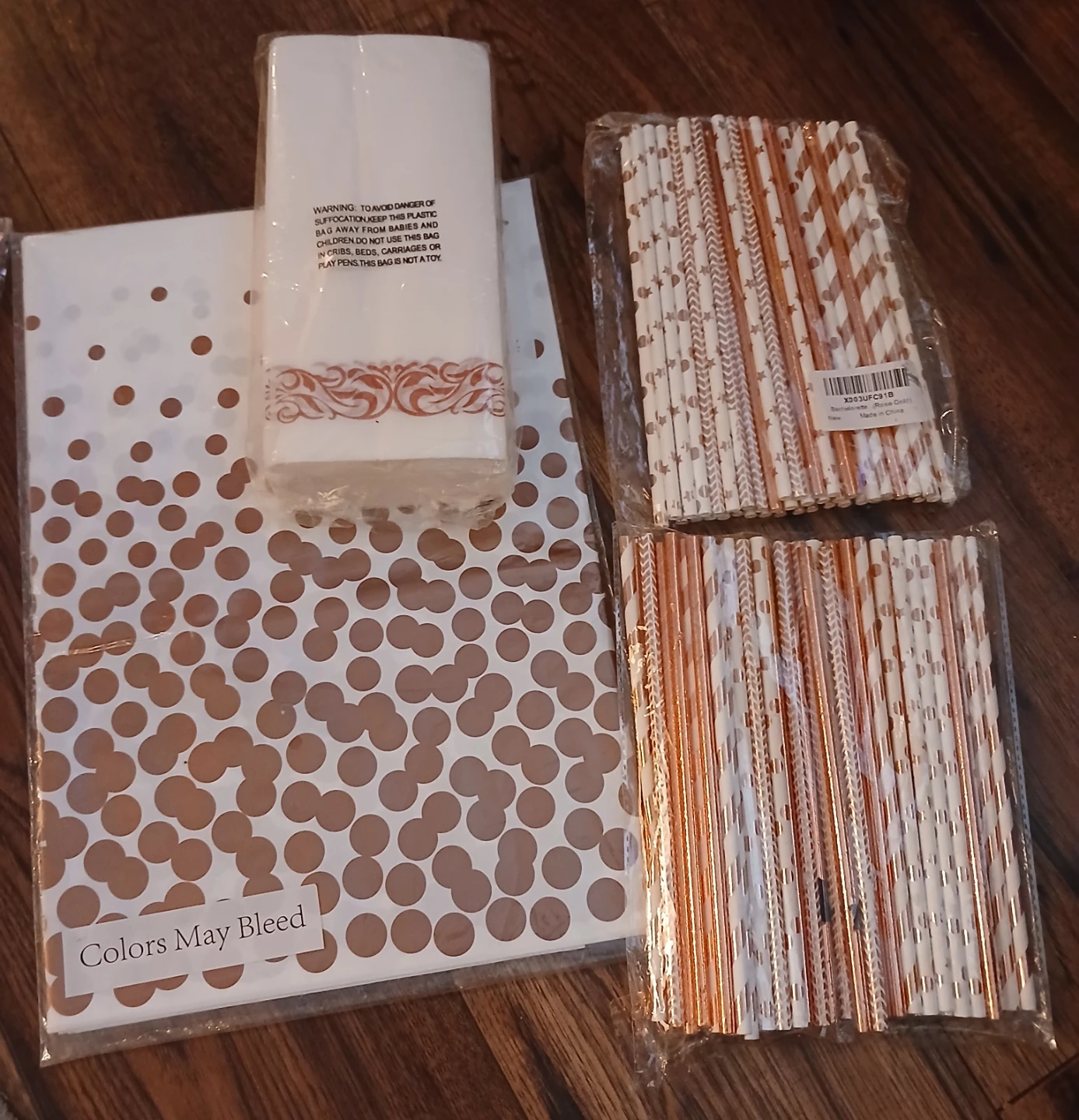 Rose Gold Party Straws and Napkins Set