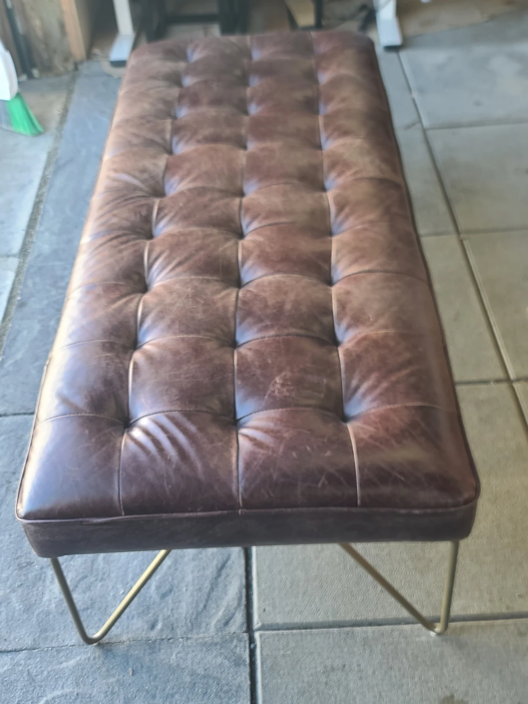 Tufted Leather Bench with Bolster Pillow - photo 3