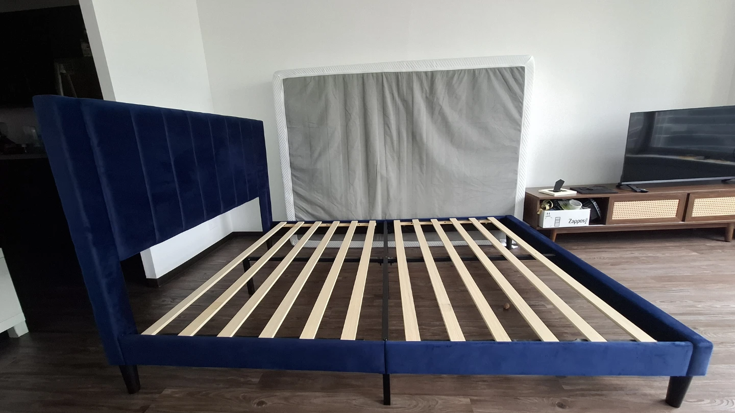 Navy Velvet Upholstered Platform Bed - photo 2