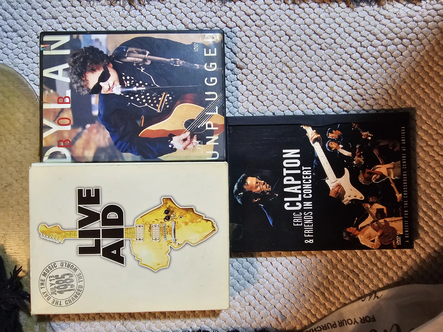 Set of 3 Music DVDs: Bob Dylan, Live Aid, Eric Clapton