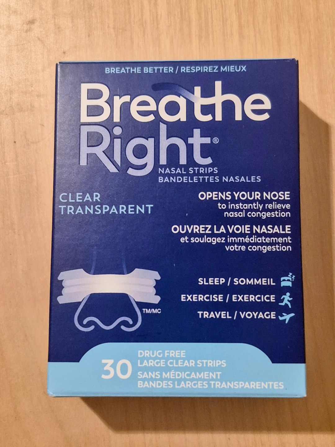 NIB)Breathe Right Clear Nasal Strips Large 30 Count