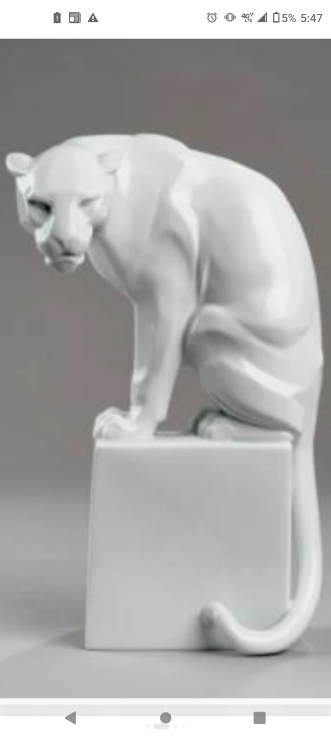 White Seated Panther Ceramic Statue