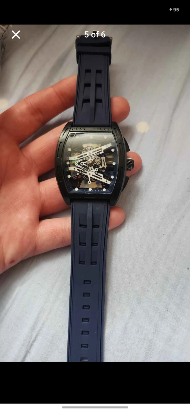 Navy Blue skeleton watch with silicone band