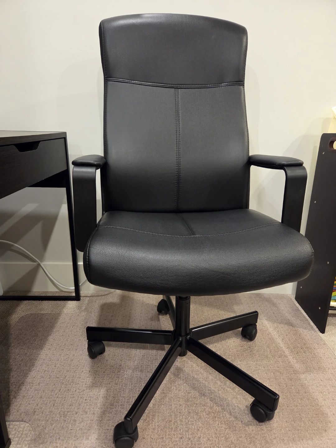 Dark wood computer desk with storage and chair - photo 2