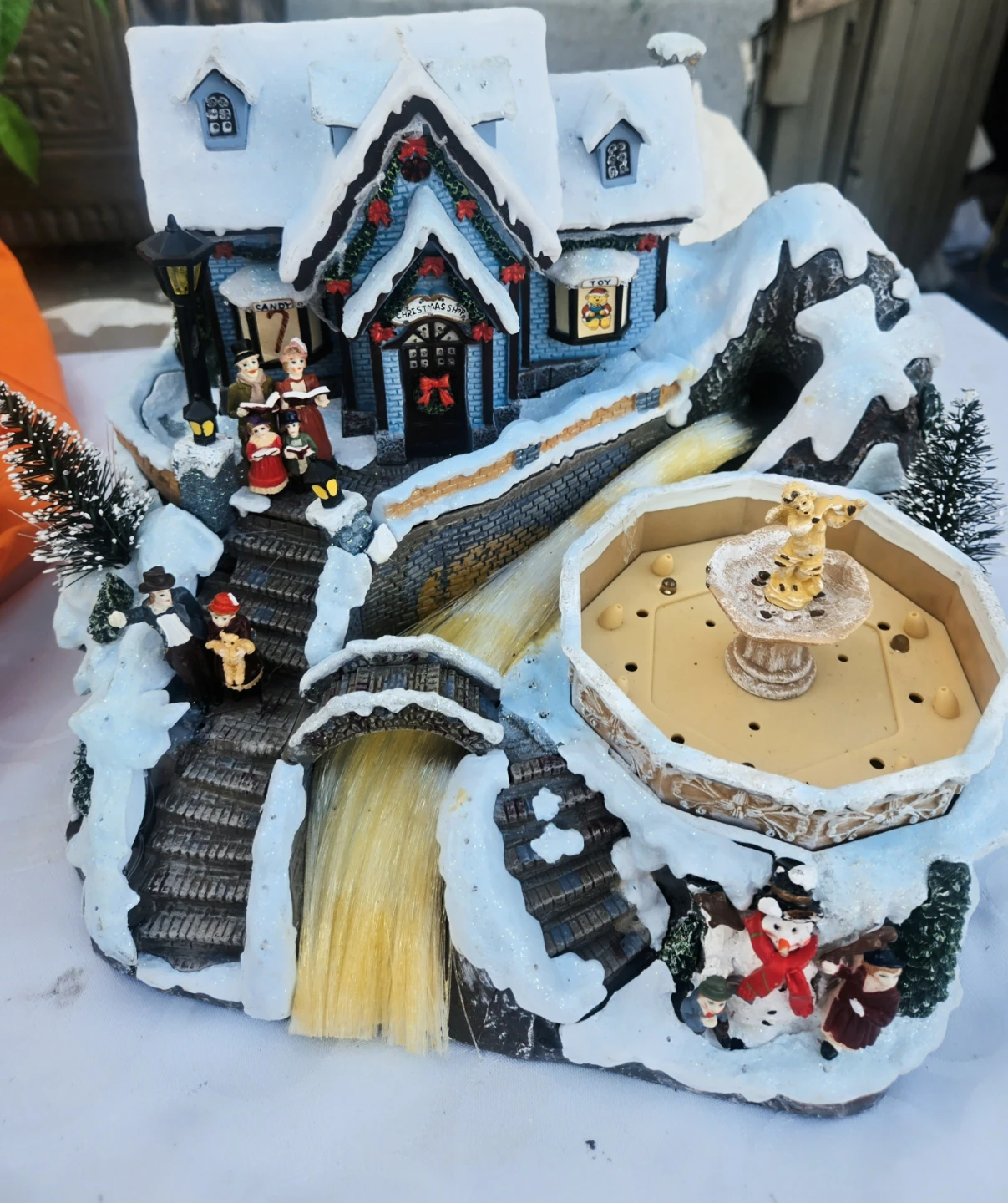 Avon Fiber Optic Christmas Village Musical Scene with Fountain