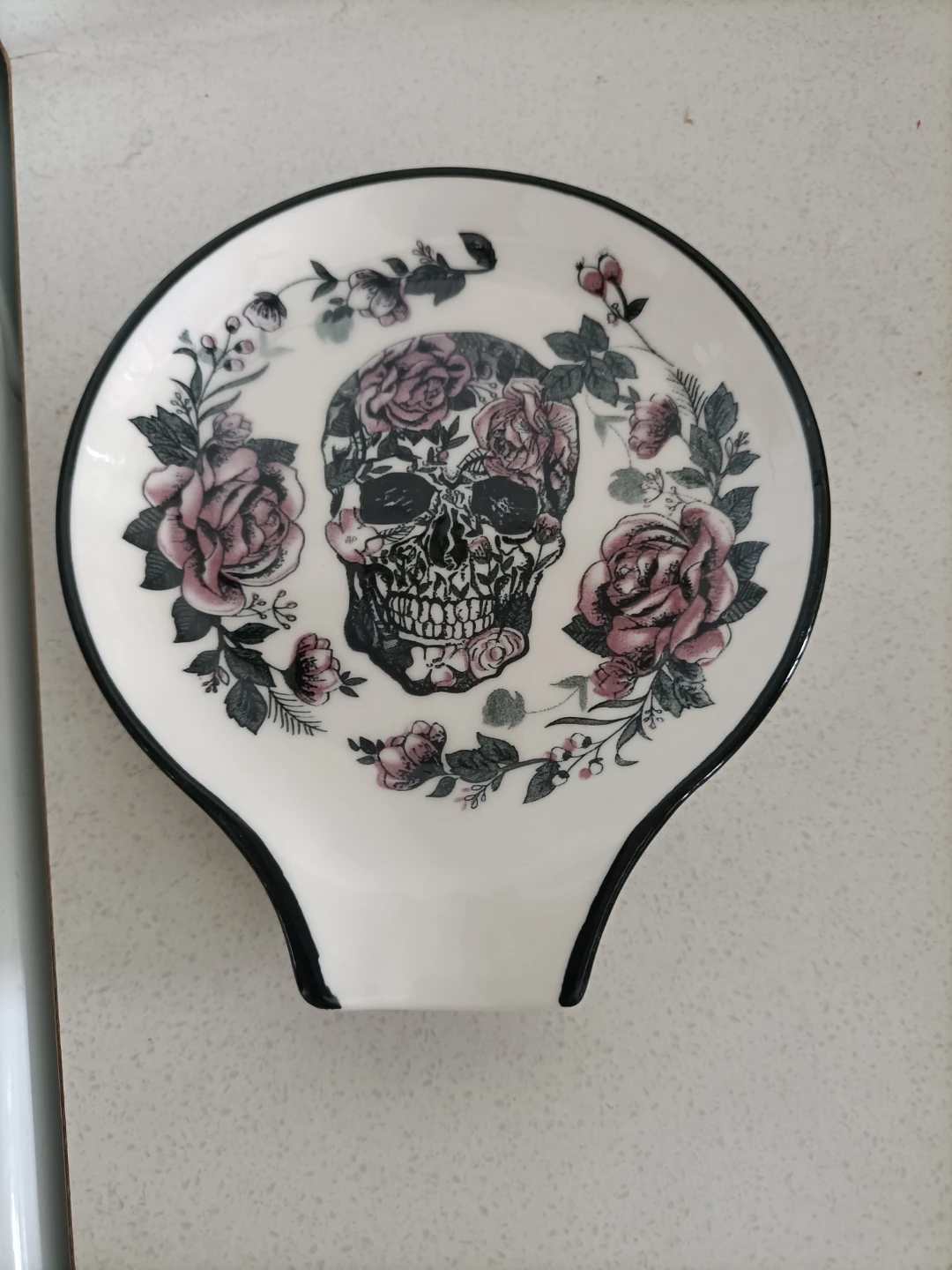 Floral Skull Ceramic Spoon Rest