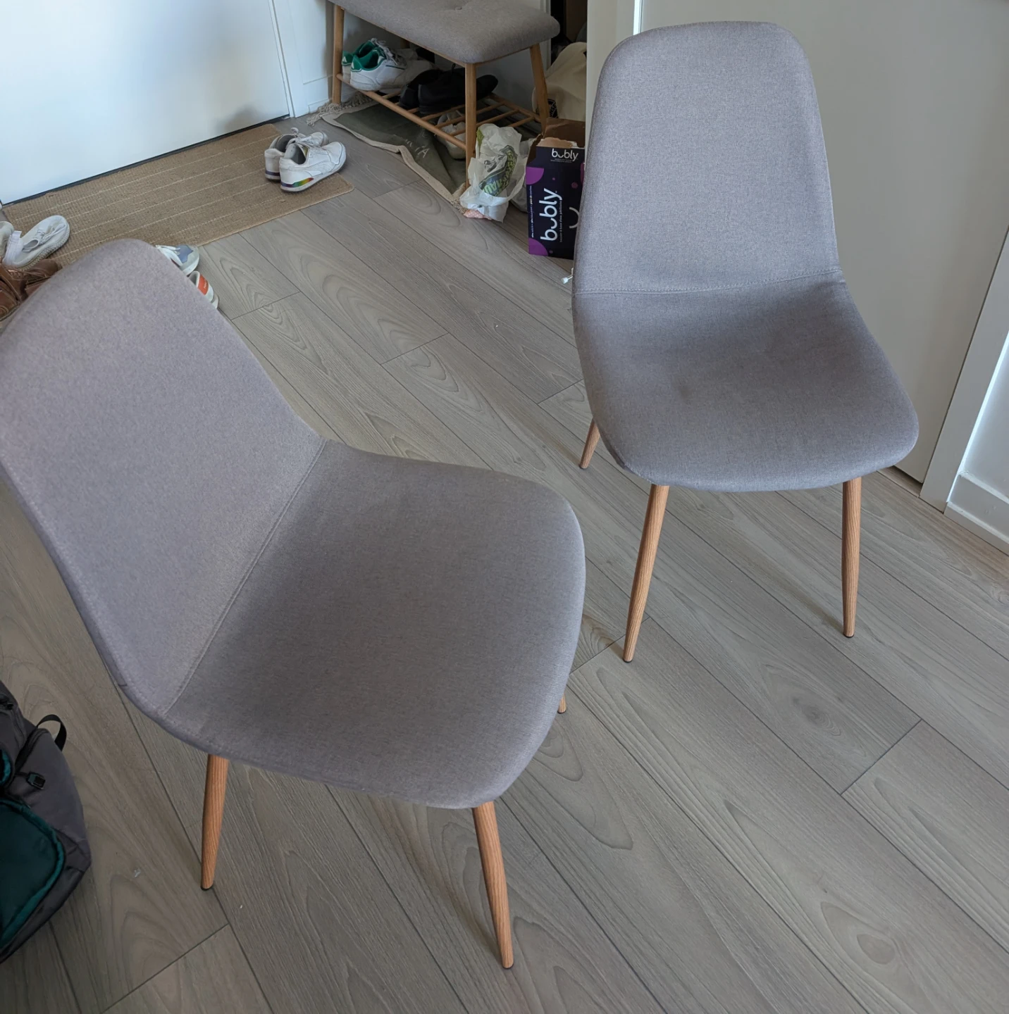 Set of Two Grey Fabric Dining Chairs
