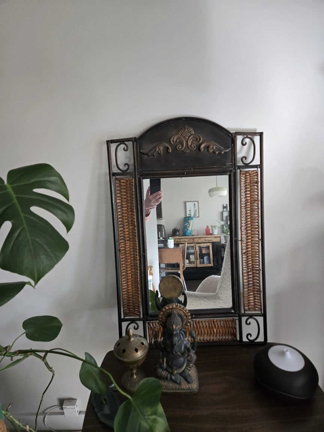 Decorative Metal and Wicker Wall Mirror
