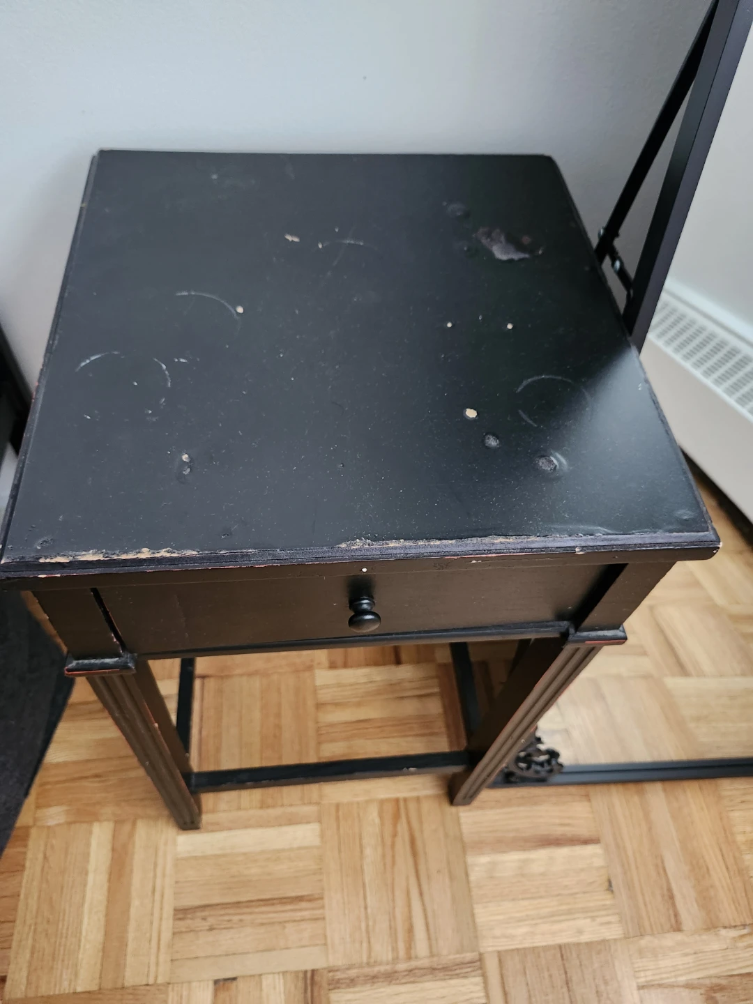 Black Wooden Bedside Table with Drawer - photo 2