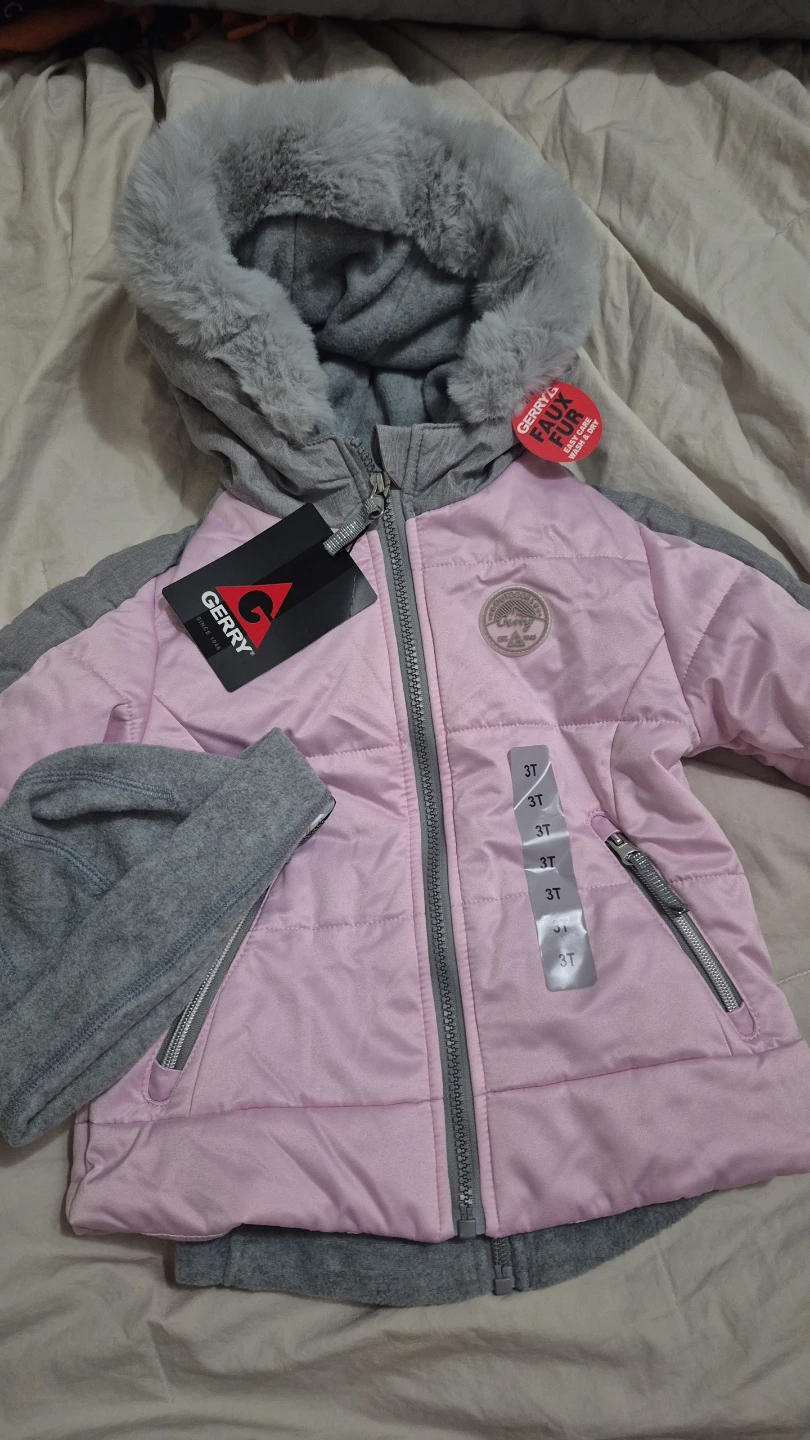 Pink quilted Girls Kids' Systems Jacket, has 2pc with hat