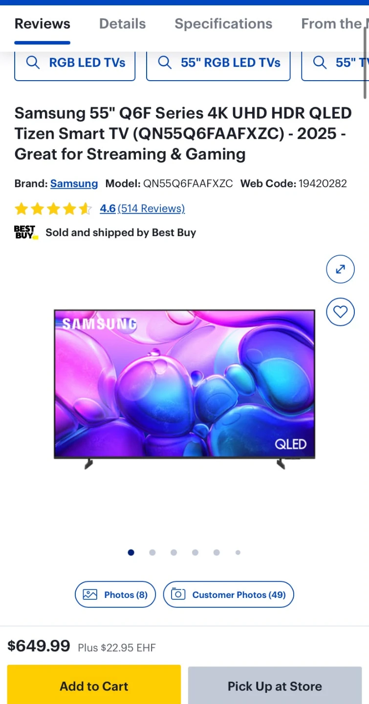 Samsung 55" Q6F Series 4K UHD QLED Smart TV