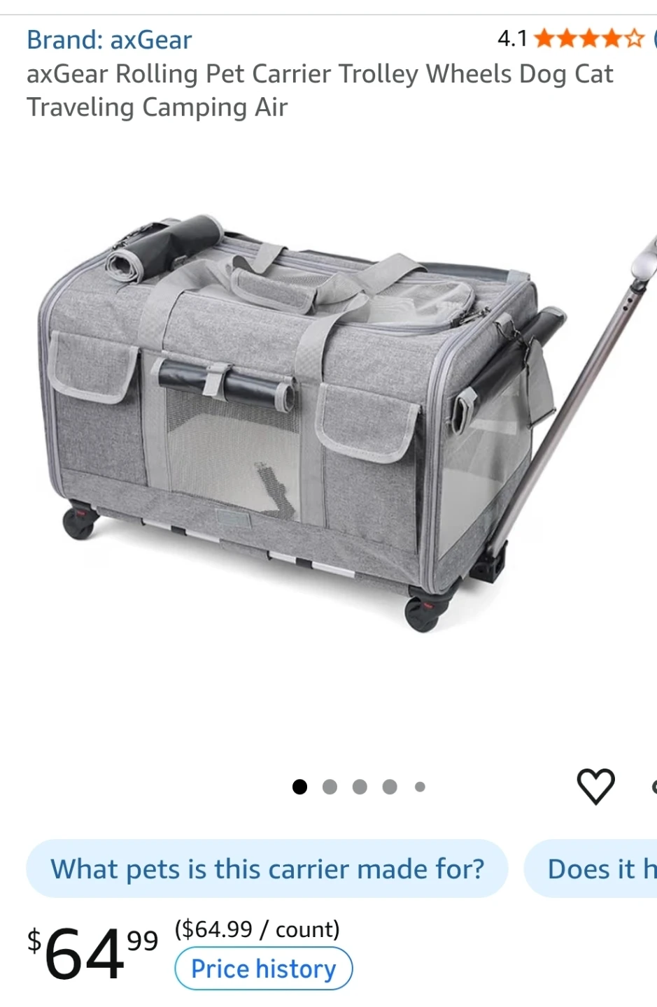 Pet Carrier Trolley Wheels Dog Cat Traveling Camping Air - photo 5