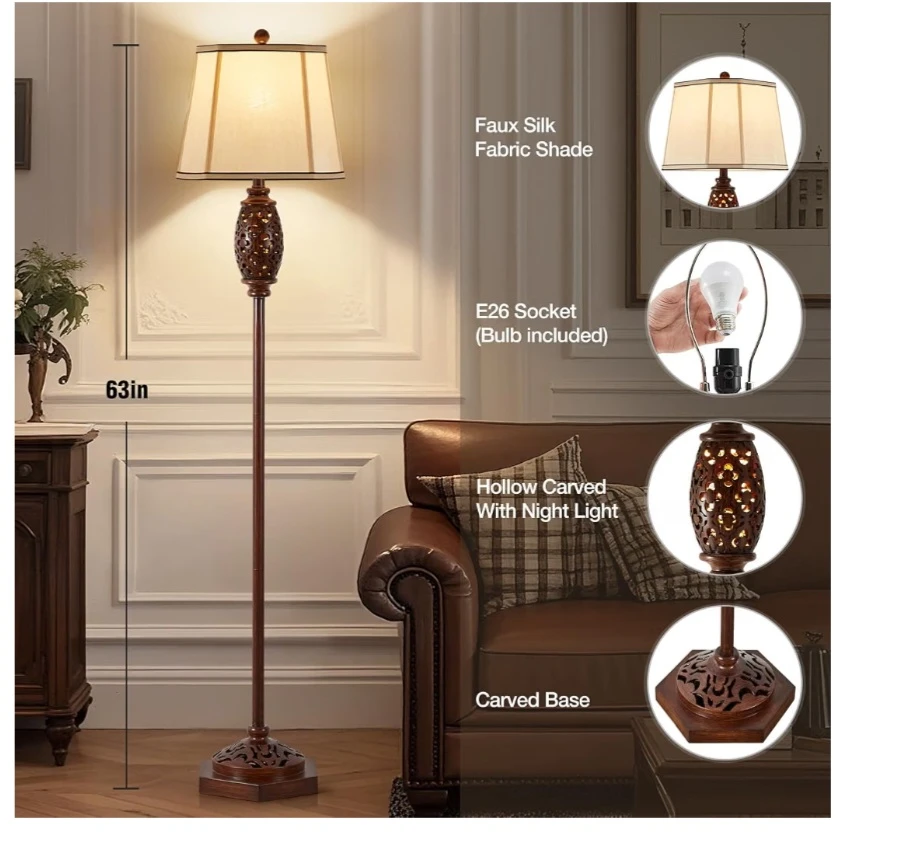 Hollow Carved Floor Lamp with LED Night Light - photo 2