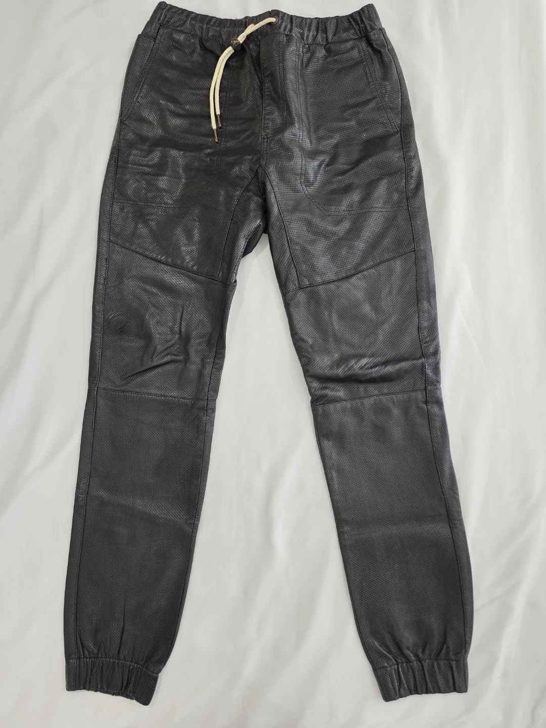 Black Perforated Leather Joggers