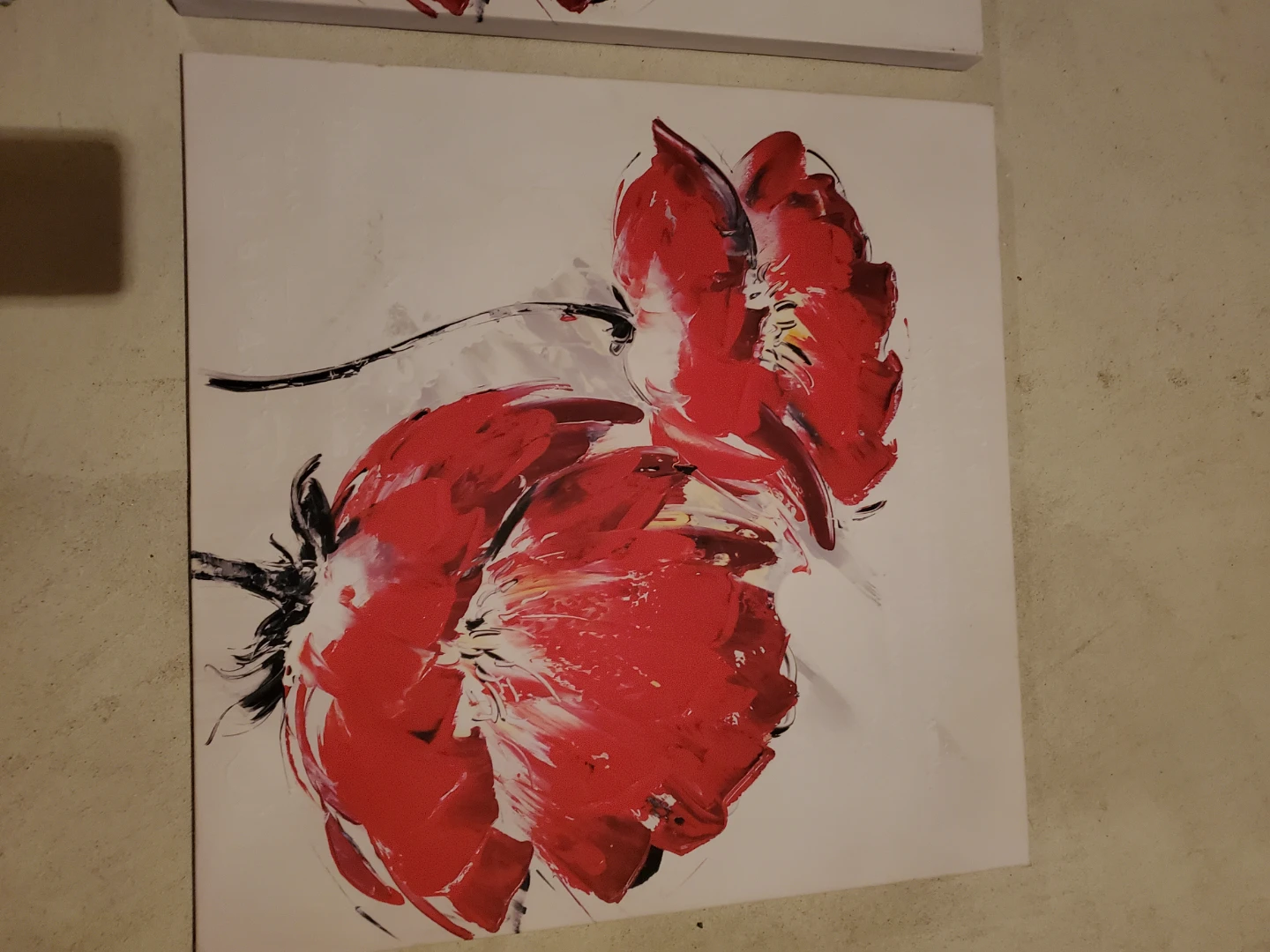 Set of two red floral wall art canvases