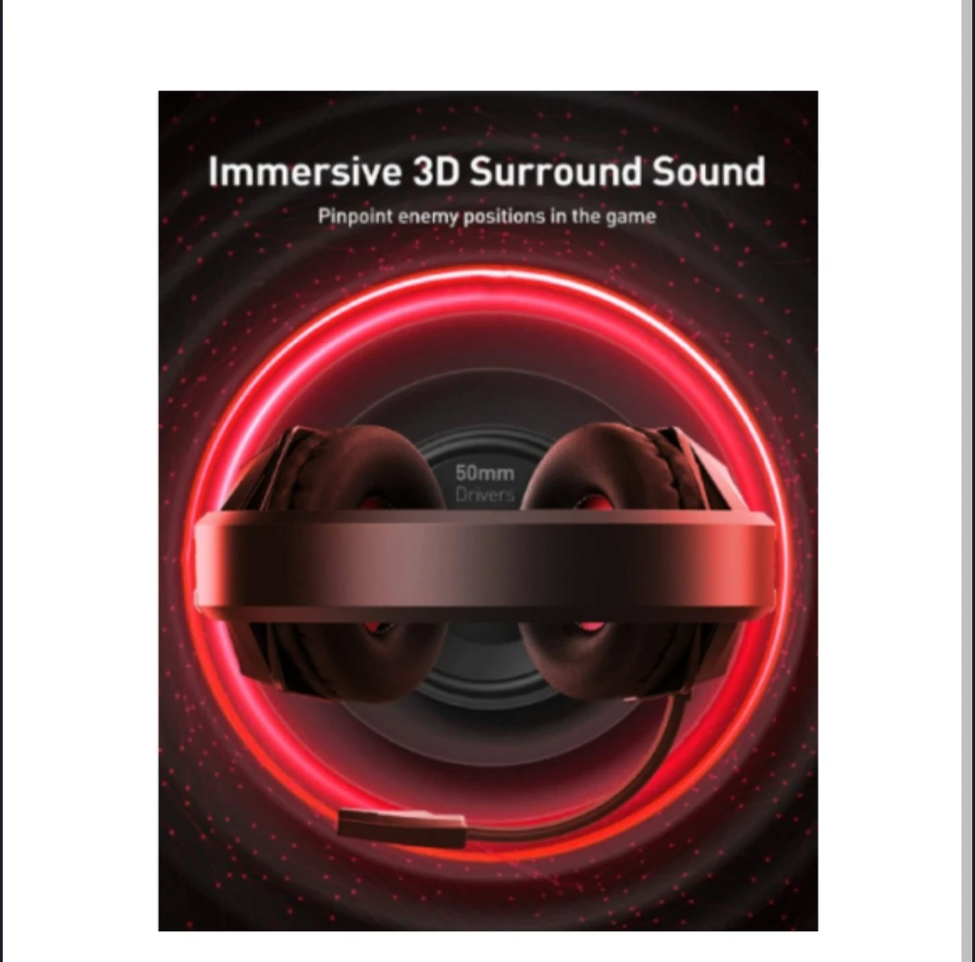 NEW Gaming headset 50mm drive 3D surround sound w microphone - photo 2