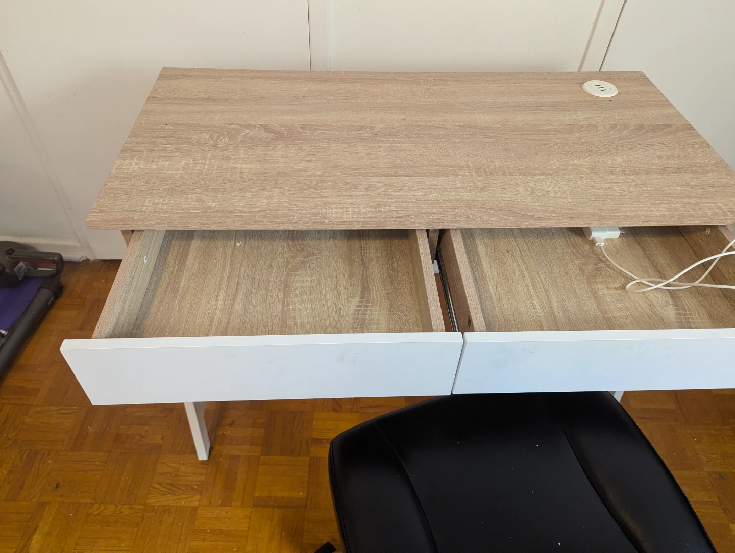 Modern Wooden Desk with Black Office Chair - photo 3
