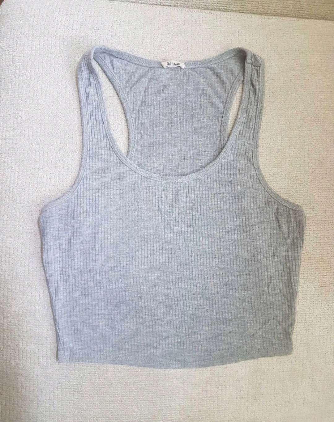 Womens Grey Cropped Racerback Tank Top