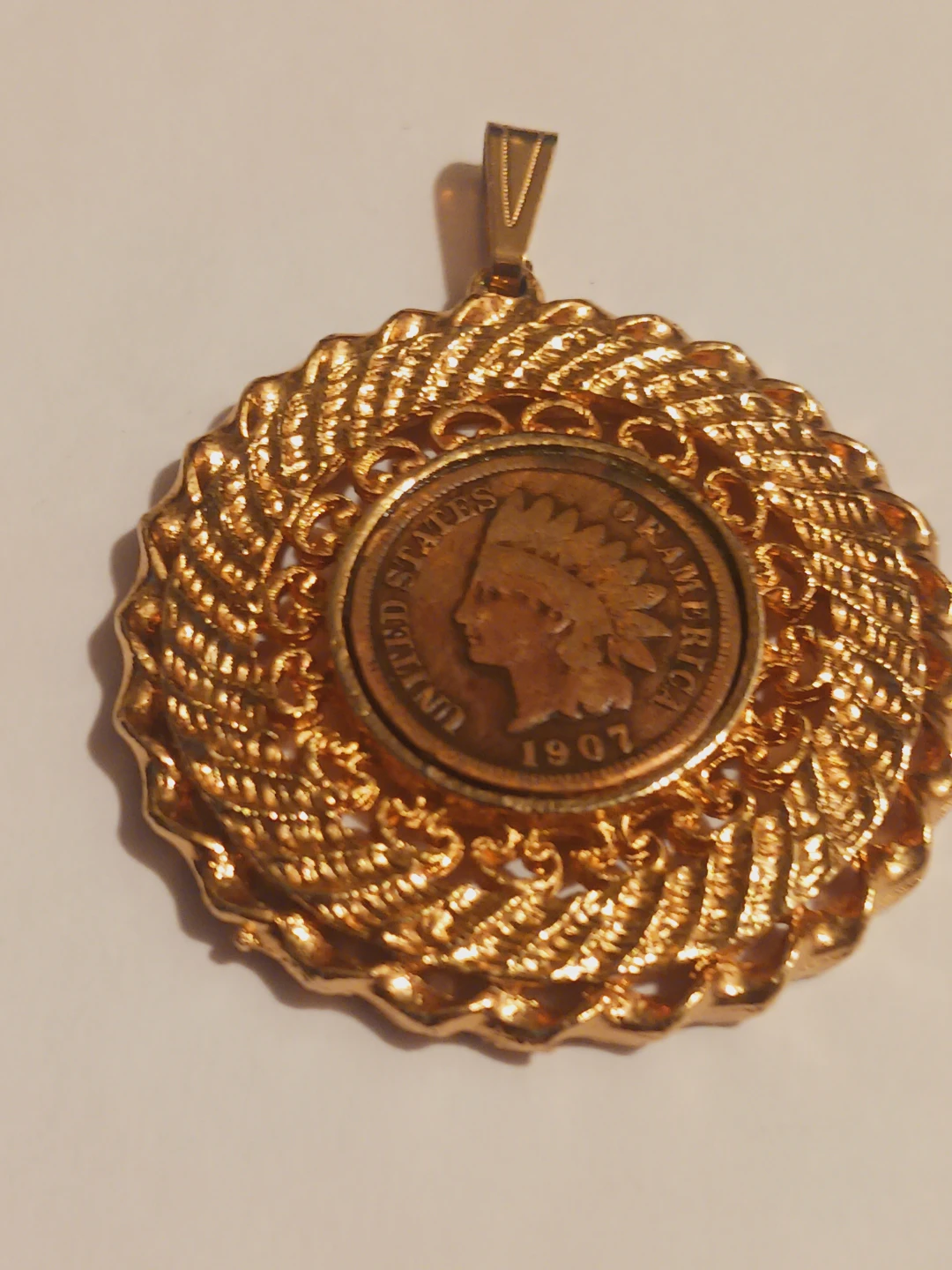 1907 Indian Head Cent Gold Tone Pendant - photo 2