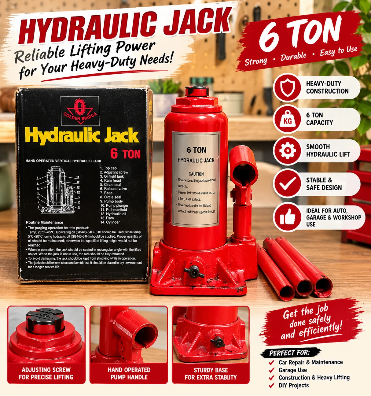 🚗Golden Bridge 6 Ton Hydraulic Jack🚗