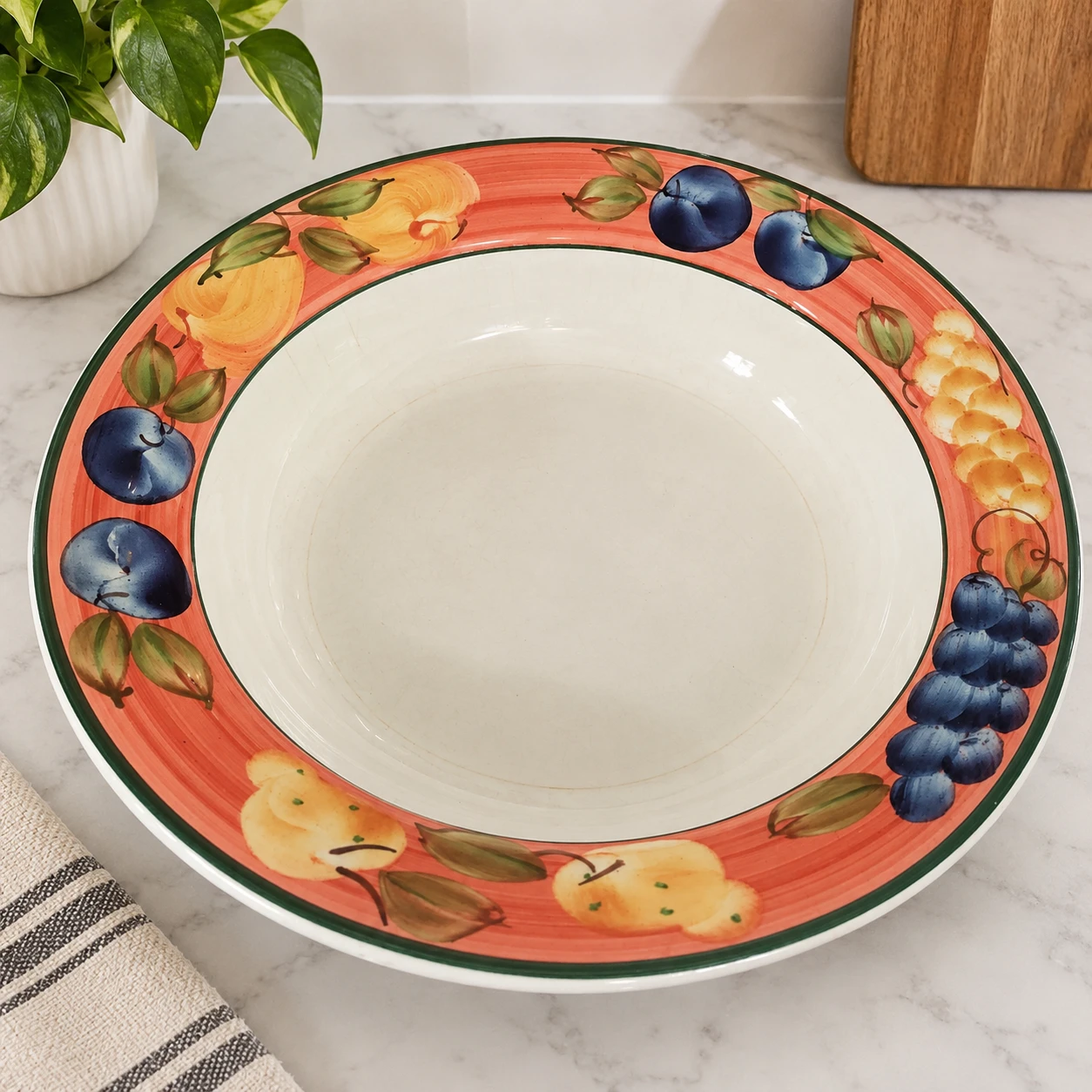 Ceramic fruit motif serving bowl