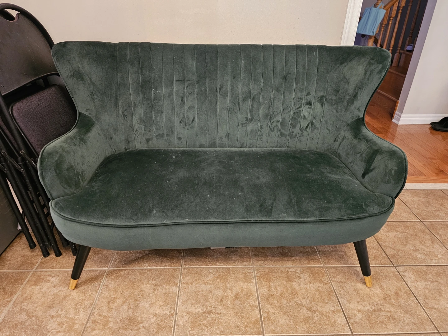 Dark Green Velvet Settee