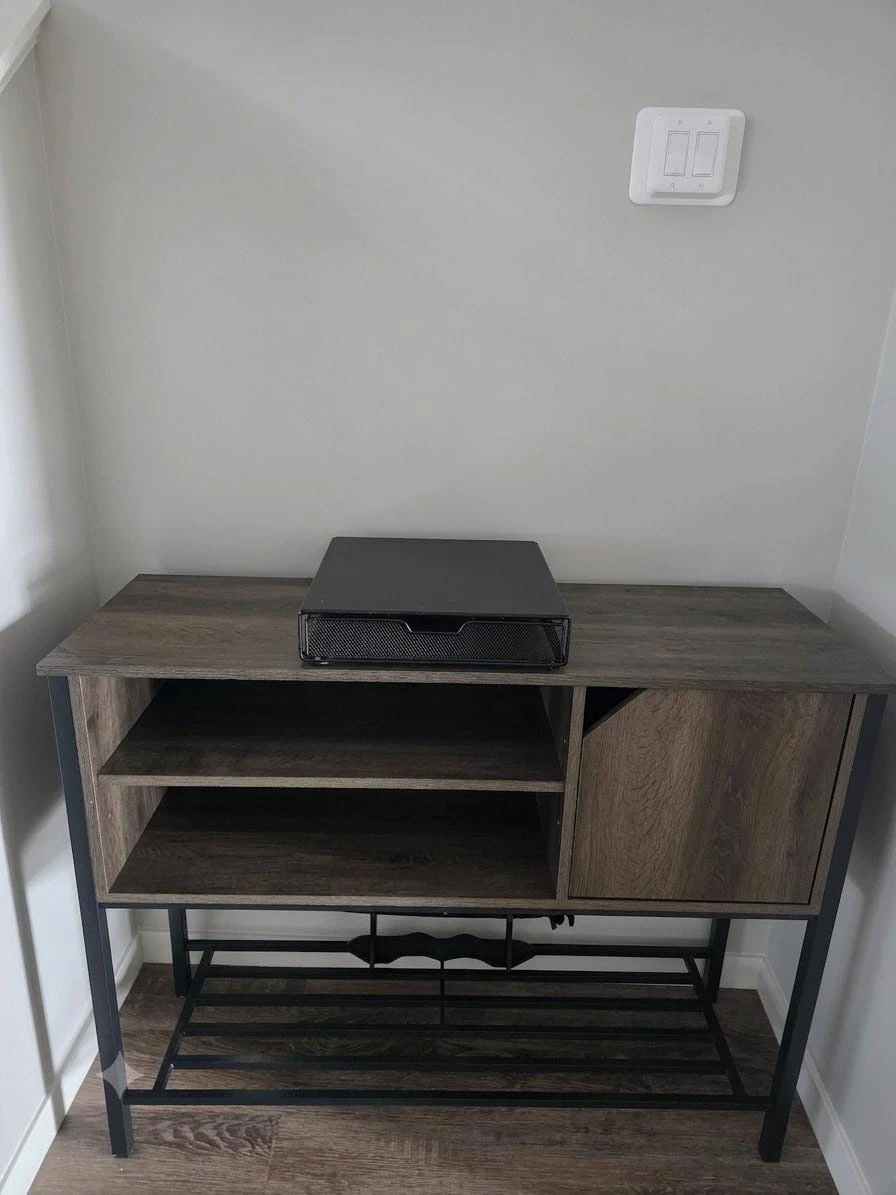 Industrial Style Console Table with Shelving and Cabinet