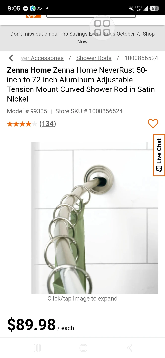 New in box Curved Shower Rod NeverRust 50 to 72 "  Adjustable - photo 3