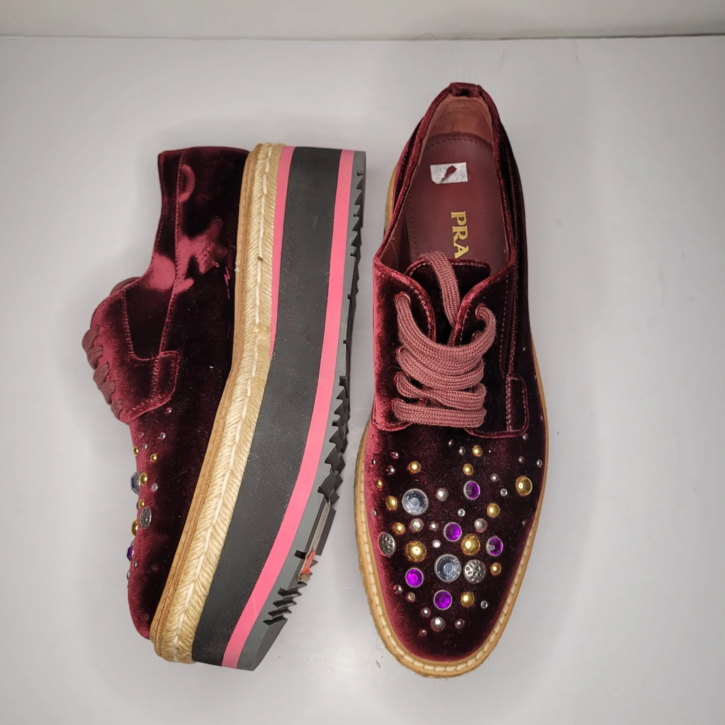 Prada Velvet Platform Shoes Burgundy - photo 3