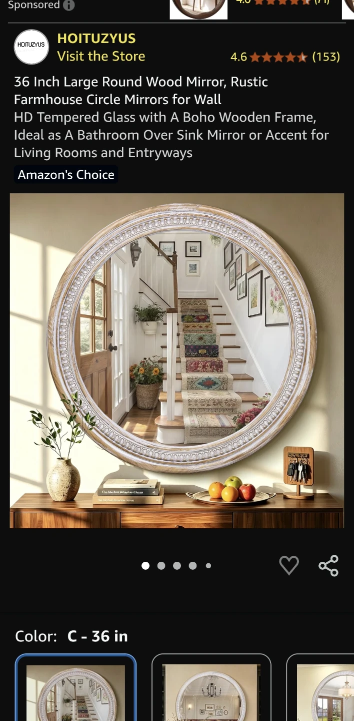 HOITUZYUS 36 Inch Large Round Wood Mirror