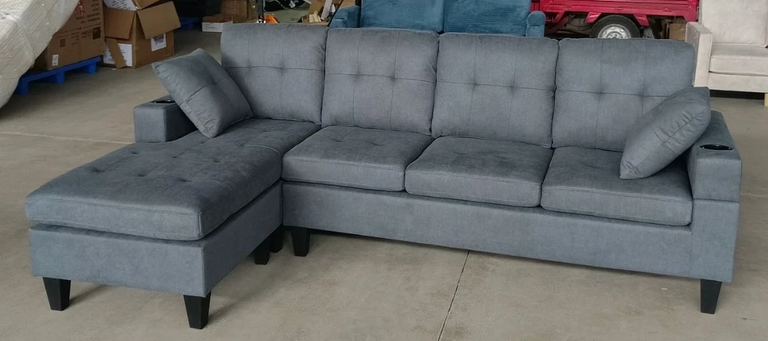 Grey Fabric Sectional Sofa with Chaise