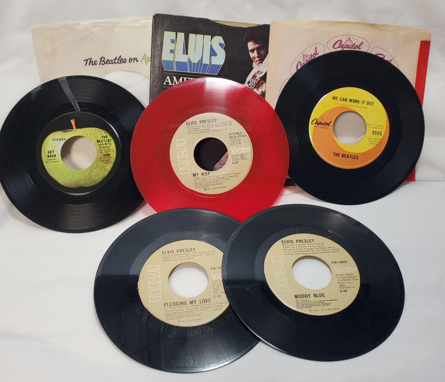 3 Elvis & 2 Beatles Vintage 45's