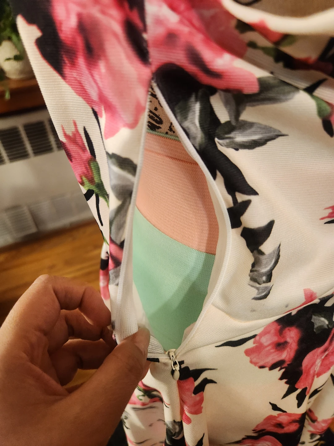 Plus Size Cream Pink Floral Off-Shoulder Skater Mini Dress - photo 5