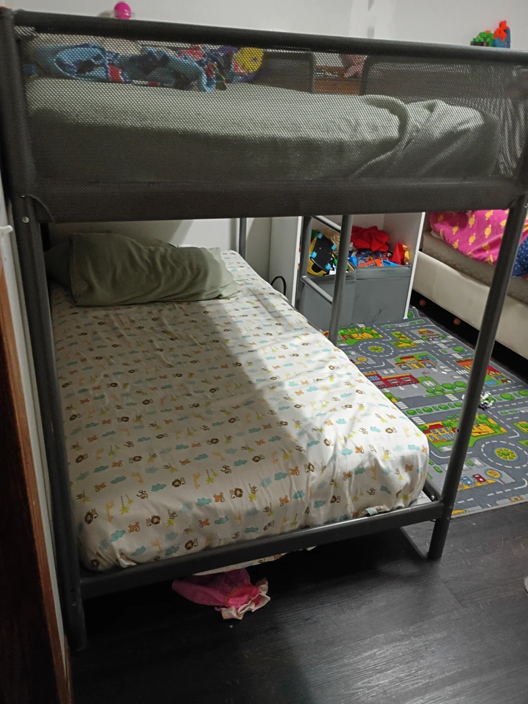 Grey Metal Bunk Bed with 1 Mattresses
