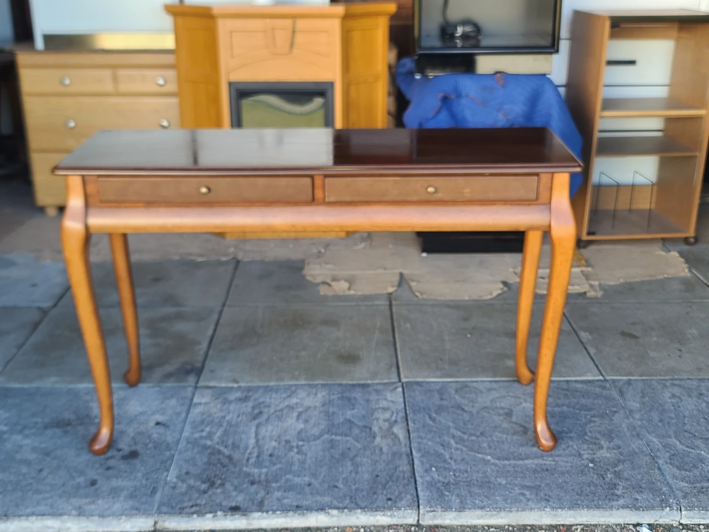 Queen Anne Style Console Table with Two Drawers