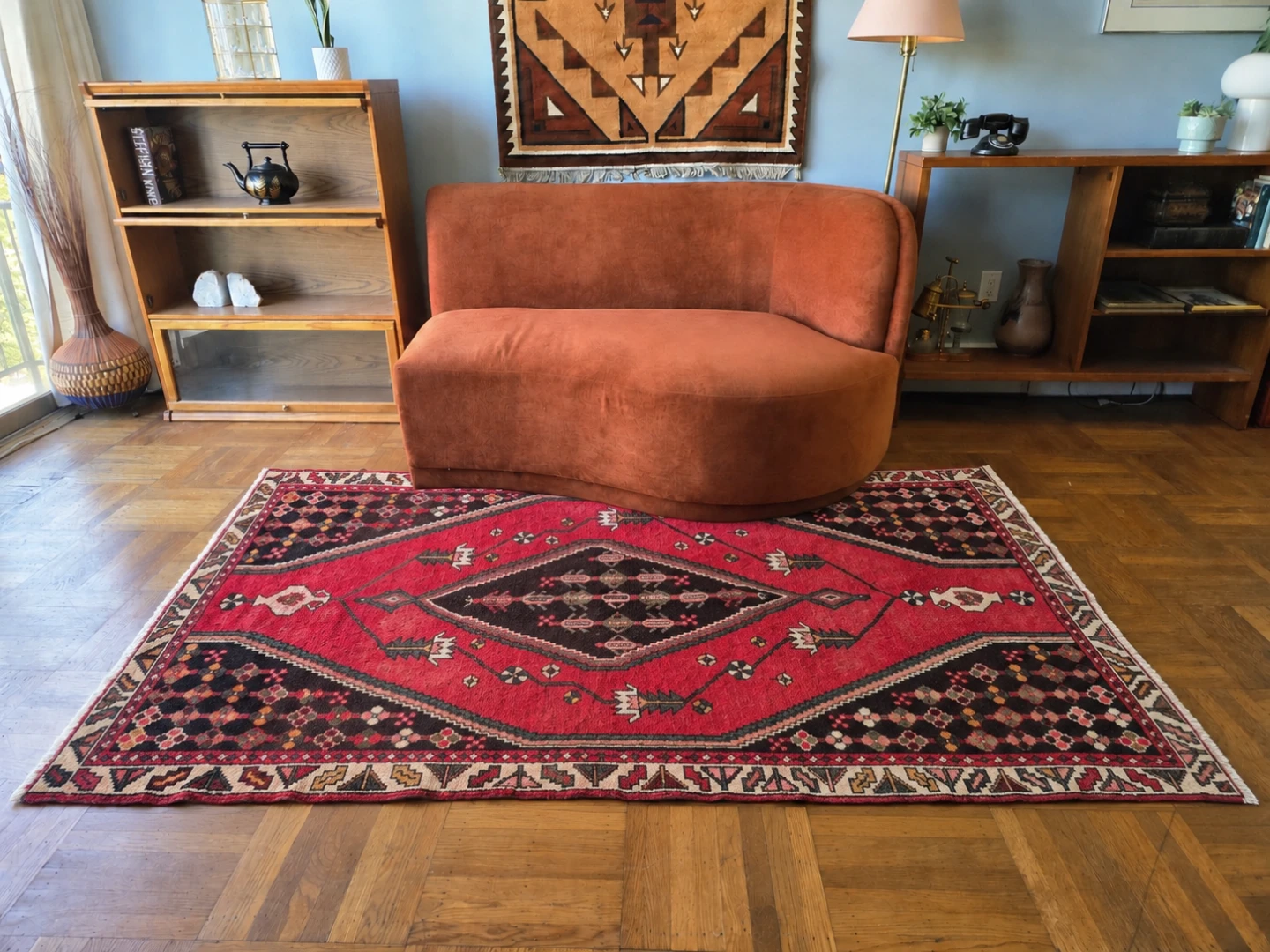 Vintage Persian "Saveh" Tribal Design Handmade Wool Rug