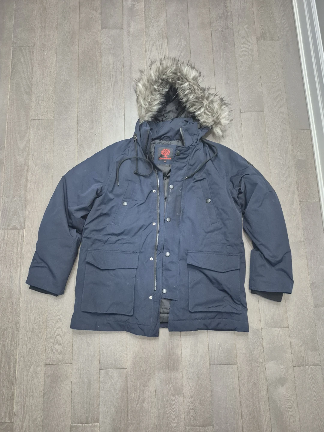 Warm & Stylish! Dark Navy unisex Winter Parka with Faux-Fur Hood