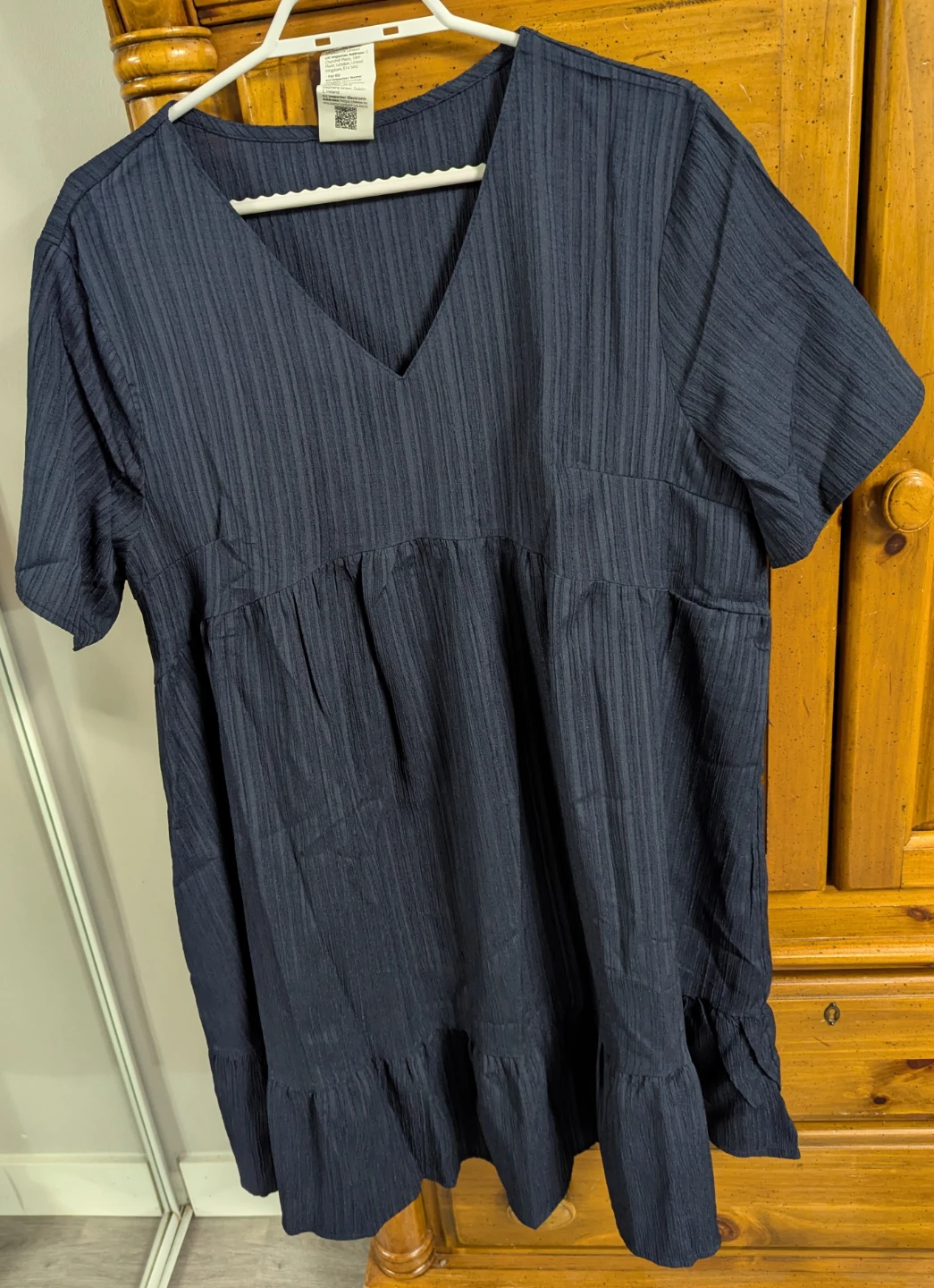 Navy Blue V-Neck Textured Dress