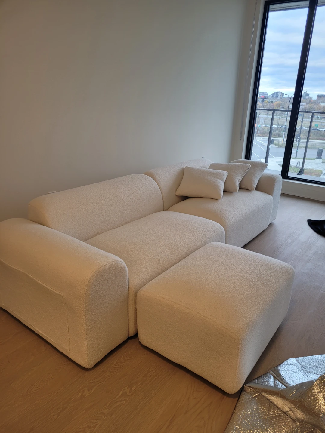 Cream Bouclé Modular Sofa with Ottoman