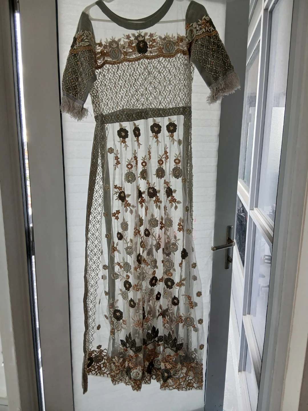 Sage green 5-pc Embroidered Net Anarkali Suit - photo 2