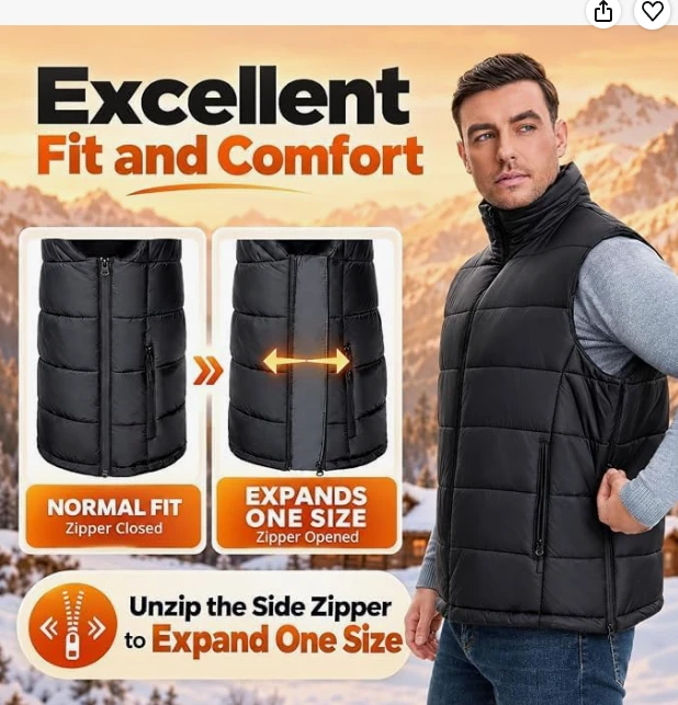 Black Expandable Puffer Vest - photo 2