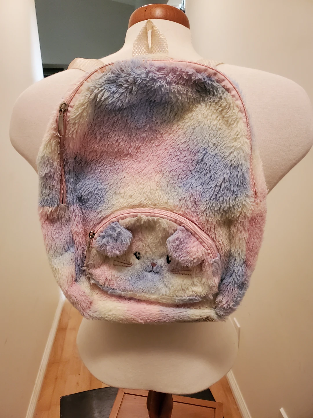 Fuzzy Pastel Tie-Dye Cat Backpack - photo 3